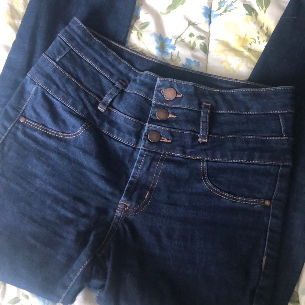 refuge: high-waist solid dark blue skinny jeans